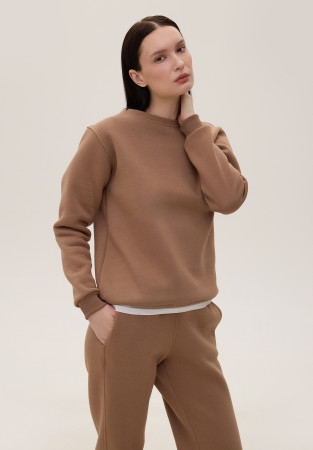 Mocha color basic women three-thread insulated sweatshirt